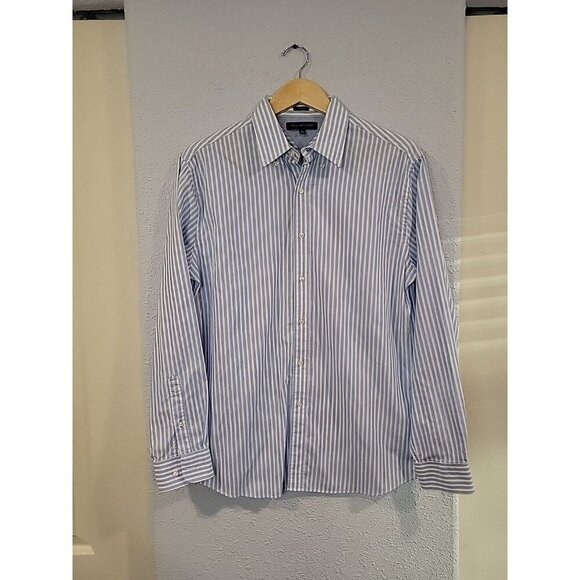 Tommy Hilfiger Button Down Shirt Mens Blue/White Stripes Long Sleeve Classic 16 - Picture 1 of 6